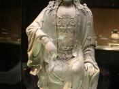 Chinese porcelain statue of the Buddha, Guan Yin, from the Yuan Dynasty (1271-1368 AD) of medieval China.