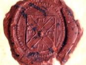 Wax seal of Chief Magistrate William Stoughton on the warrant for the execution of Bridget Bishop, 1692.