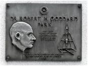 Bronze plaque in Auburn, Massachusetts, the town where Dr. Robert Goddard launched the first liquid-fueled rocket on March 16, 1926, in a park nearby dedicated to him by the Auburn Rotary club.