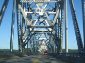 Crossing the Rip Van Winkle Bridge eastbound in upstate New York. Detail of the truss work.