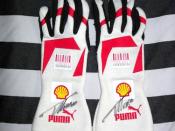 Fernando Alonso's Puma Avanti racing gloves in 2010 F1 season, including original signature.