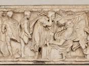 Sarcophagus with scenes from the myth of Medea: the sending of gifts to Creusa; the death of Creusa; the departure of Medea with the bodies of her children. Greek marble, 150-170 CE.