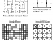 English: A printable set of maze types (see solutions)
