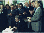 English: Jimmy Carter signs the Airline Deregulation Act of 1978.
