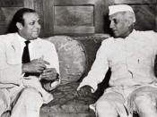 Jawaharlal Nehru (right) with Muhammad Ali Bogra, Prime Minister of Pakistan (left), during his 1953 visit to Karachi