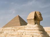 The Great Sphinx of Giza in front of the Great Pyramid of Giza