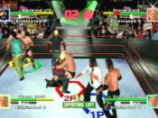 The game's Royal Rumble mode features more than six characters on screen at once. The game also allows multiple instances of one wrestler to be in the same match: in this picture there are three Steve Austins